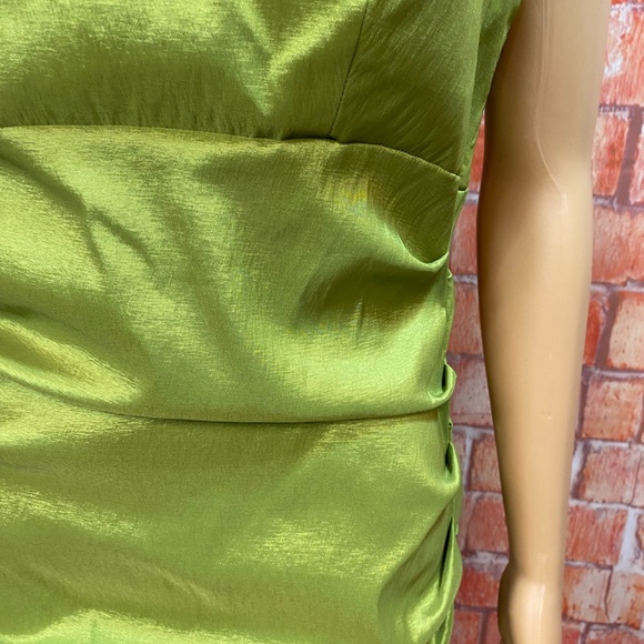 London Times Green Ruffled Flower Neckline Side-Ruched Dress - Picture 3 of 11